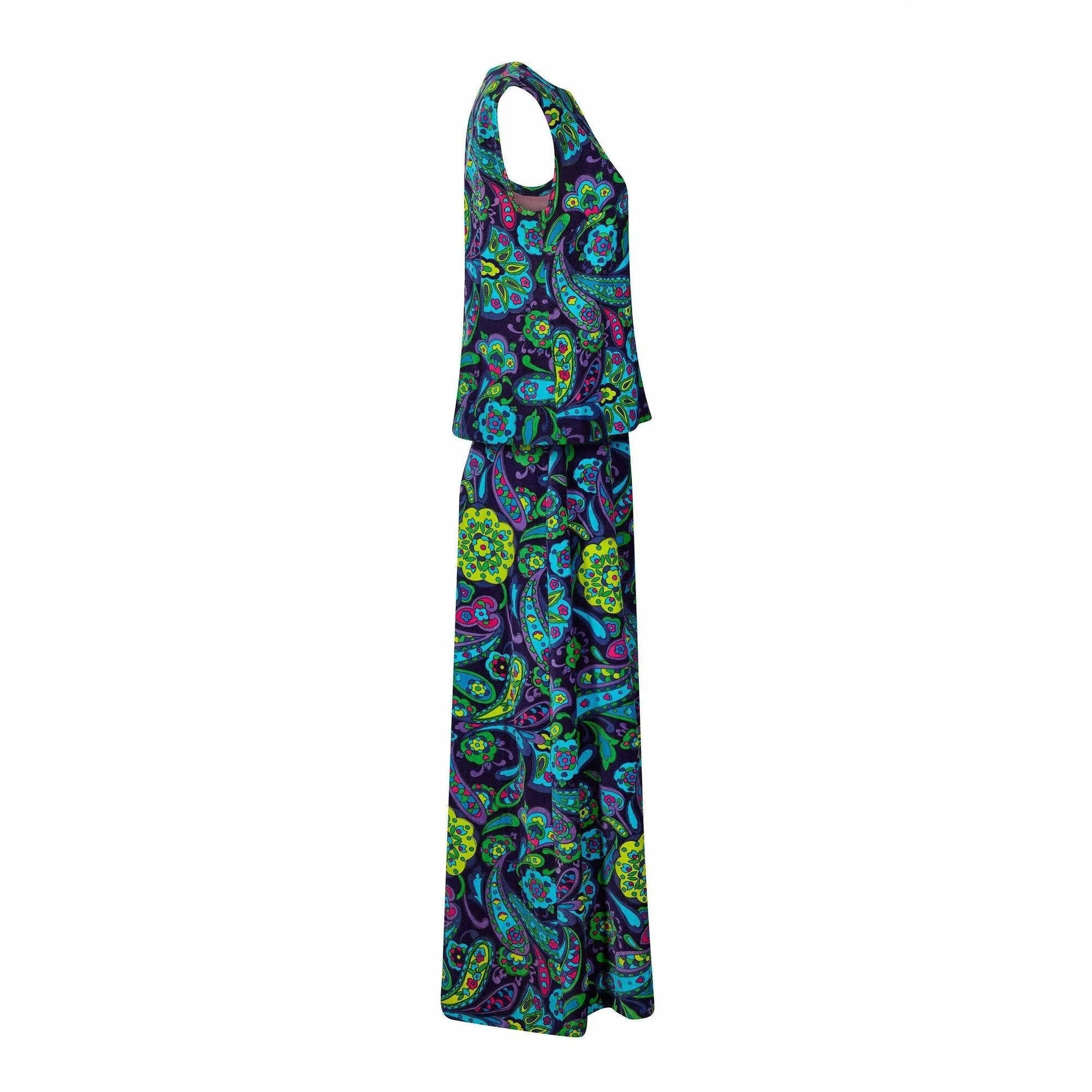 1960s Psychedelic Paisley Print Velvet Maxi Skirt and Top Ensemble