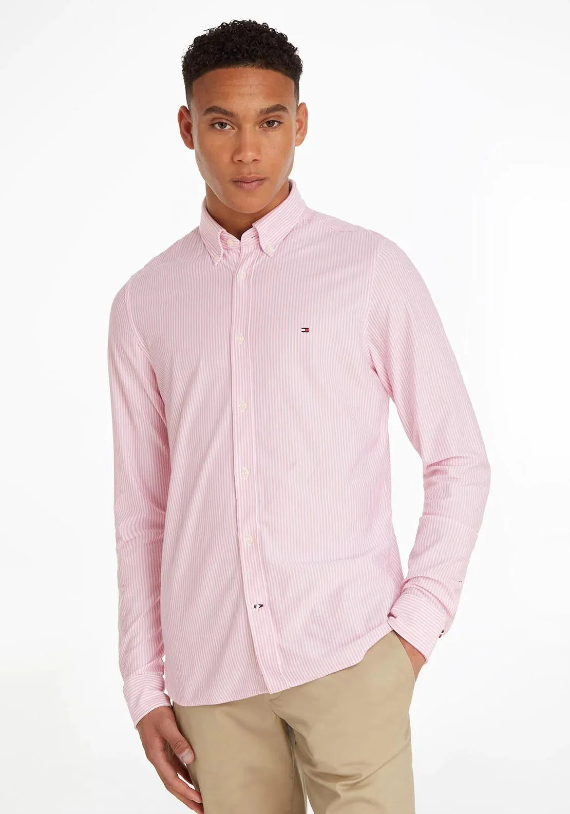 1985 Slim Line Knit Striped Shirt - Classic Pink & White