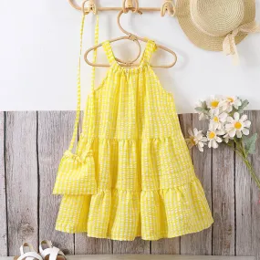 2023 Summer New Girls' Dress Off The Shoulder Hanging Neck Simple Solid Beach Holiday Dress Wholesale