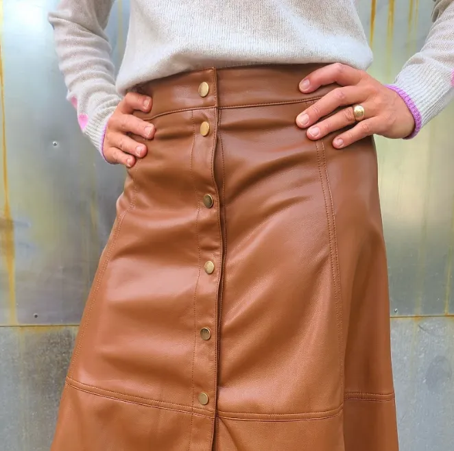 6531 Camel Vegan Leather Skirt