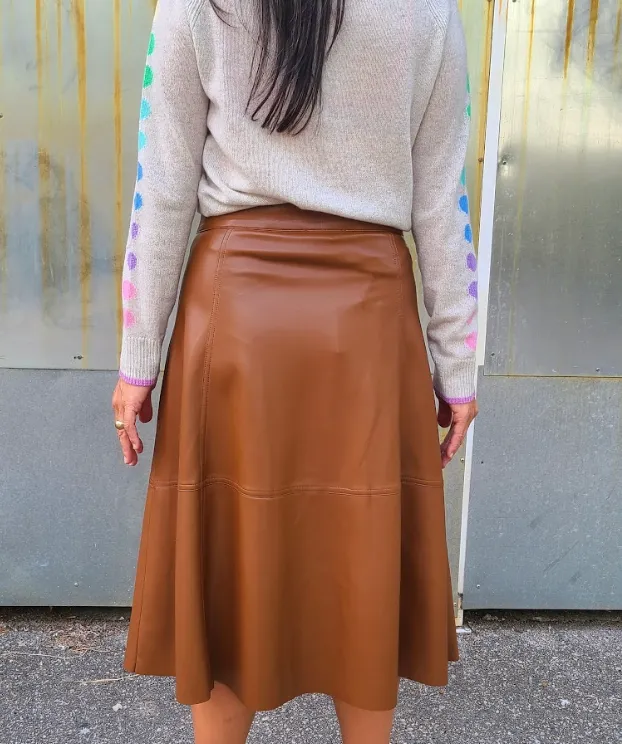 6531 Camel Vegan Leather Skirt