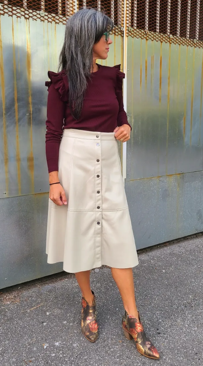 6531 Oyster Vegan Leather Skirt