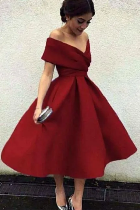 A Line Burgundy Off the Shoulder Short Prom Dresses V Neck Homecoming Dresses