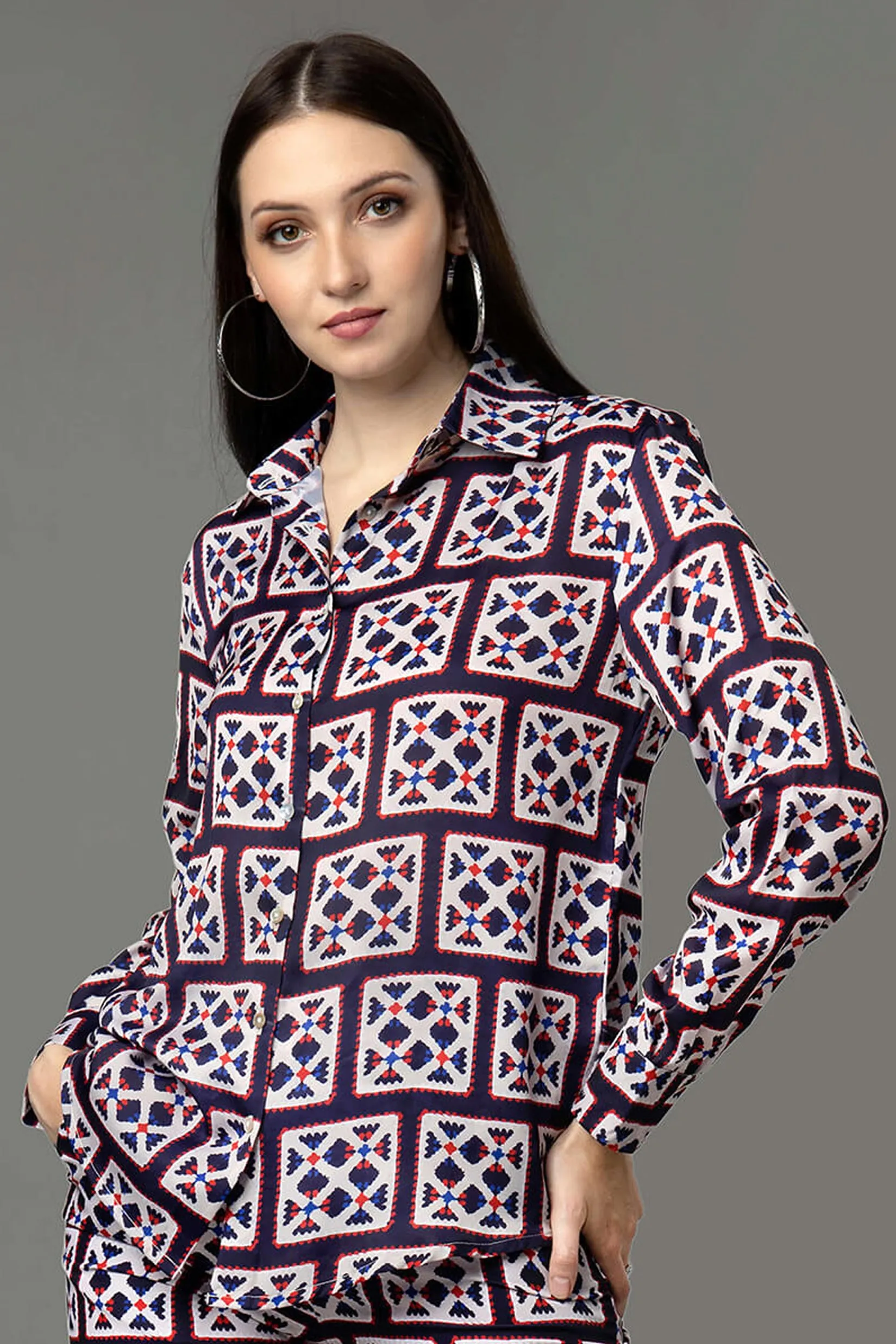 Abstract Regular Fit Spread Collar Shirt