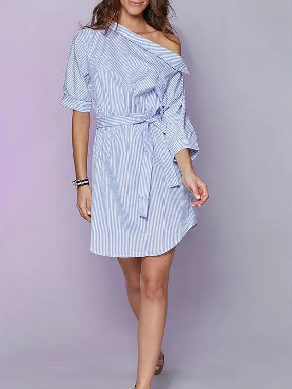 All for One Shoulder Striped Shirt Dress