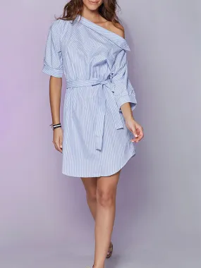 All for One Shoulder Striped Shirt Dress