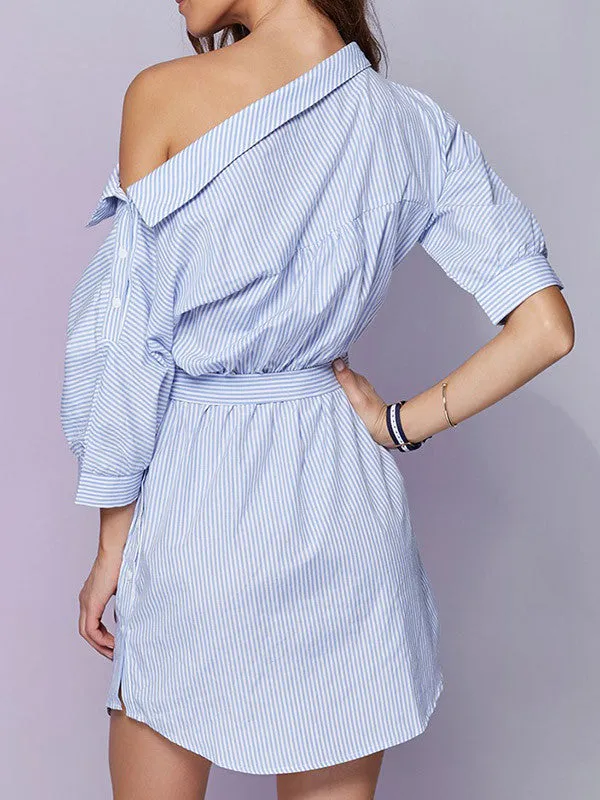 All for One Shoulder Striped Shirt Dress