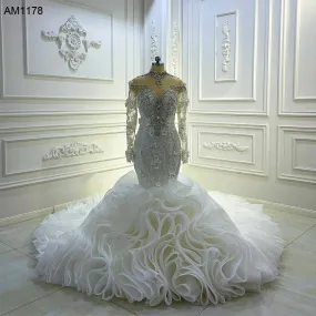 AM1178 High Neck 3D Flowers Swarovski crystal beaded luxury Wedding Dress