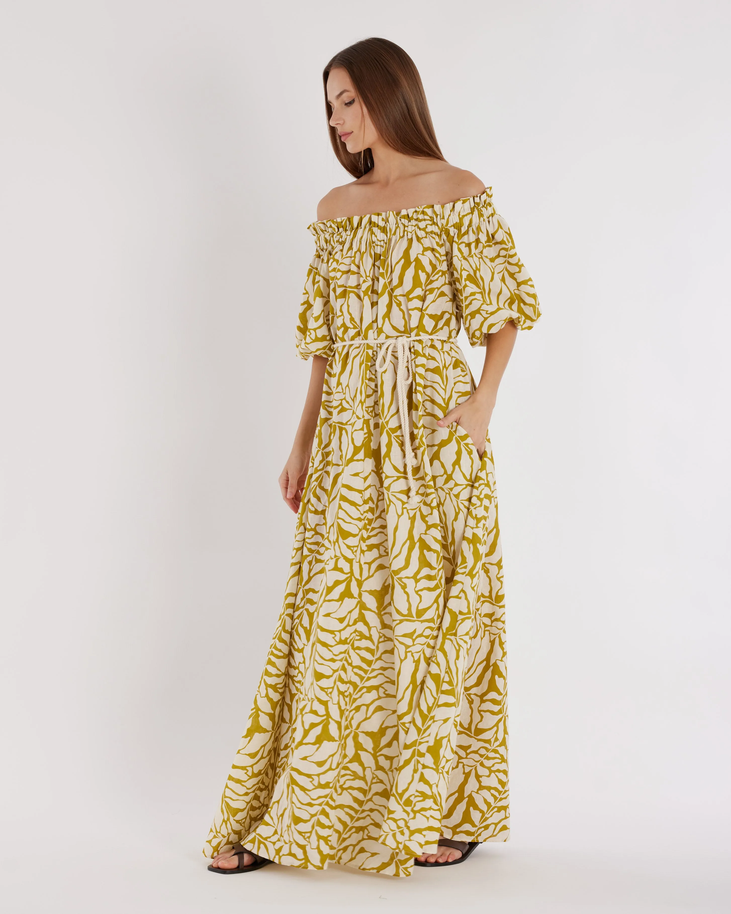 Amara Linen Off Shoulder Maxi Dress