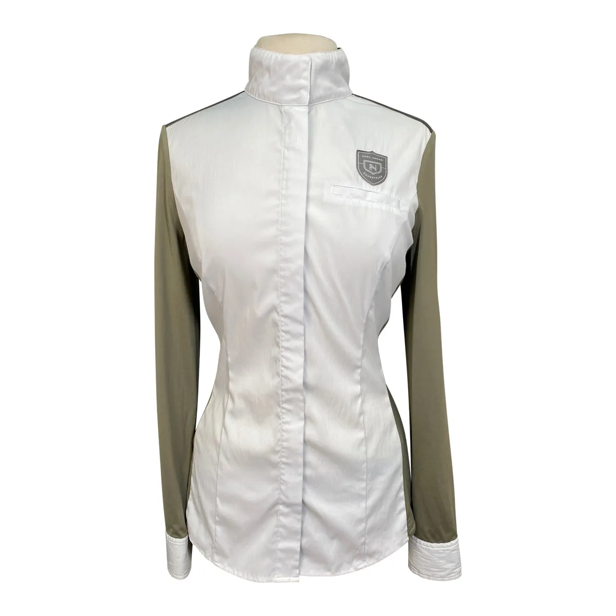 Asmar Equestrian 'Costa' Cooling Show Shirt in White/Army Green - Women's Medium