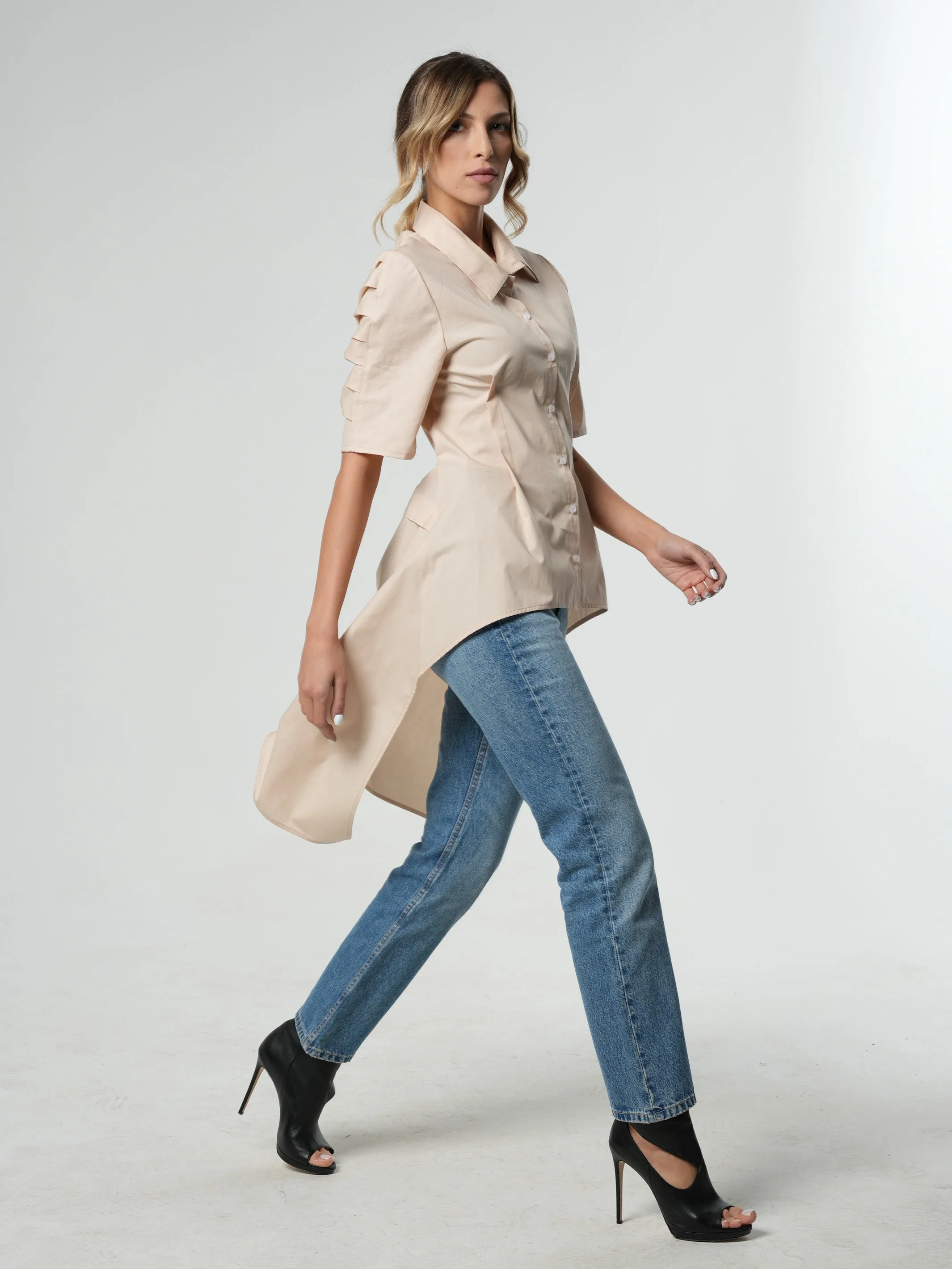 Asymmetric Shirt With Open Back In Beige