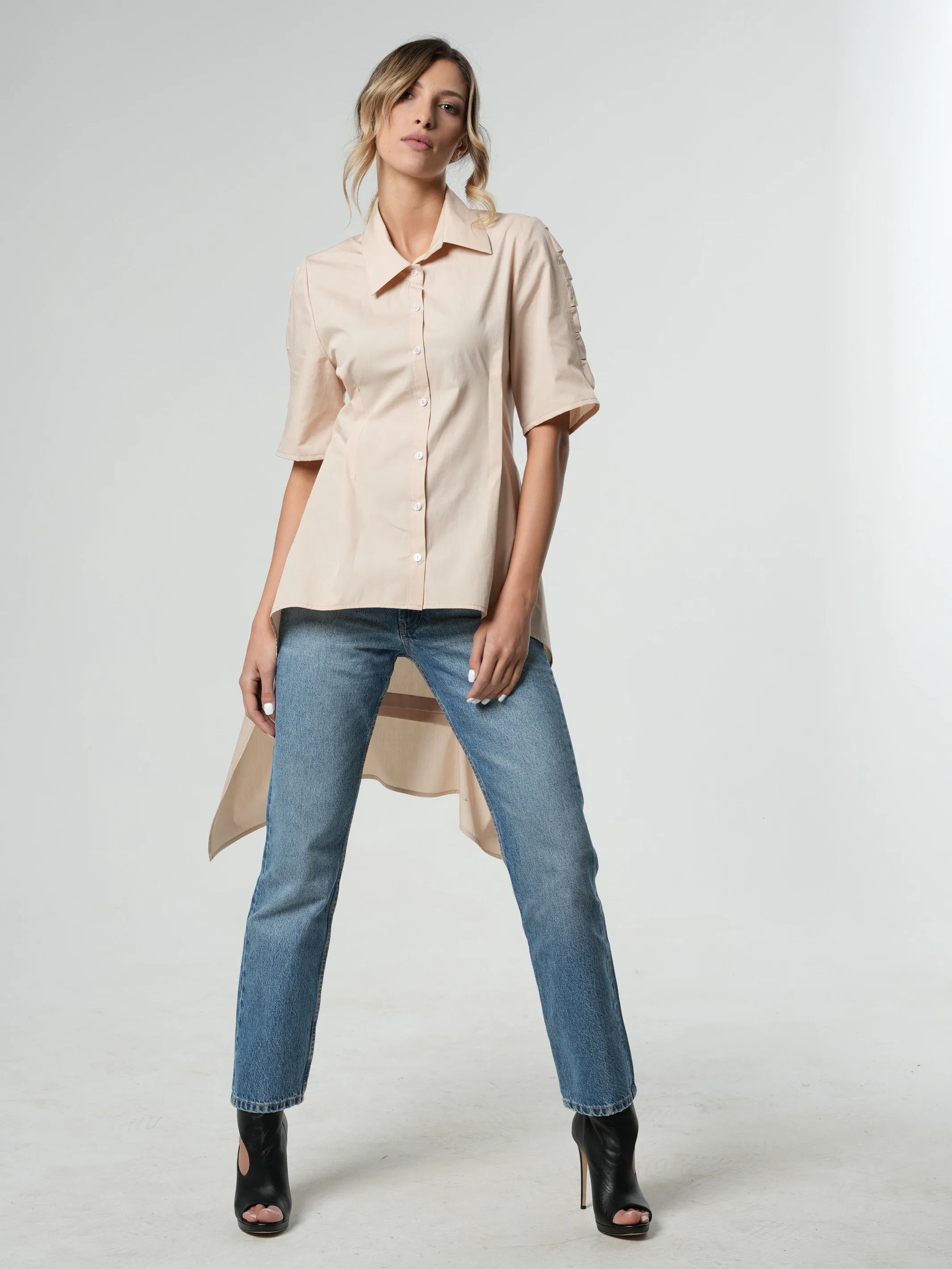 Asymmetric Shirt With Open Back In Beige