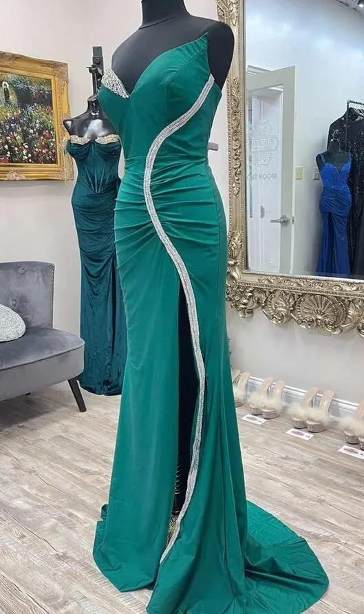 Asymmetrical Green Mermaid Long Prom Dress with Slit PC1225