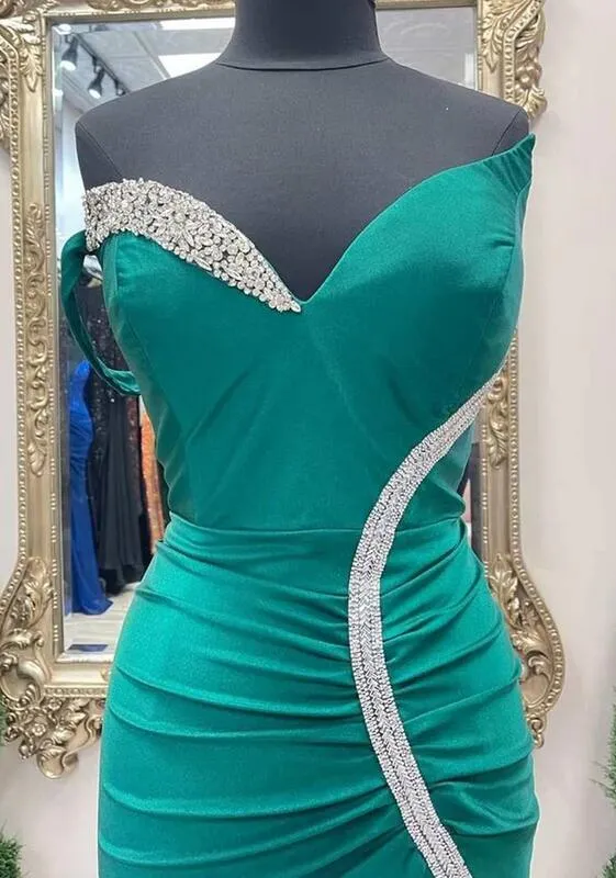 Asymmetrical Green Mermaid Long Prom Dress with Slit PC1225