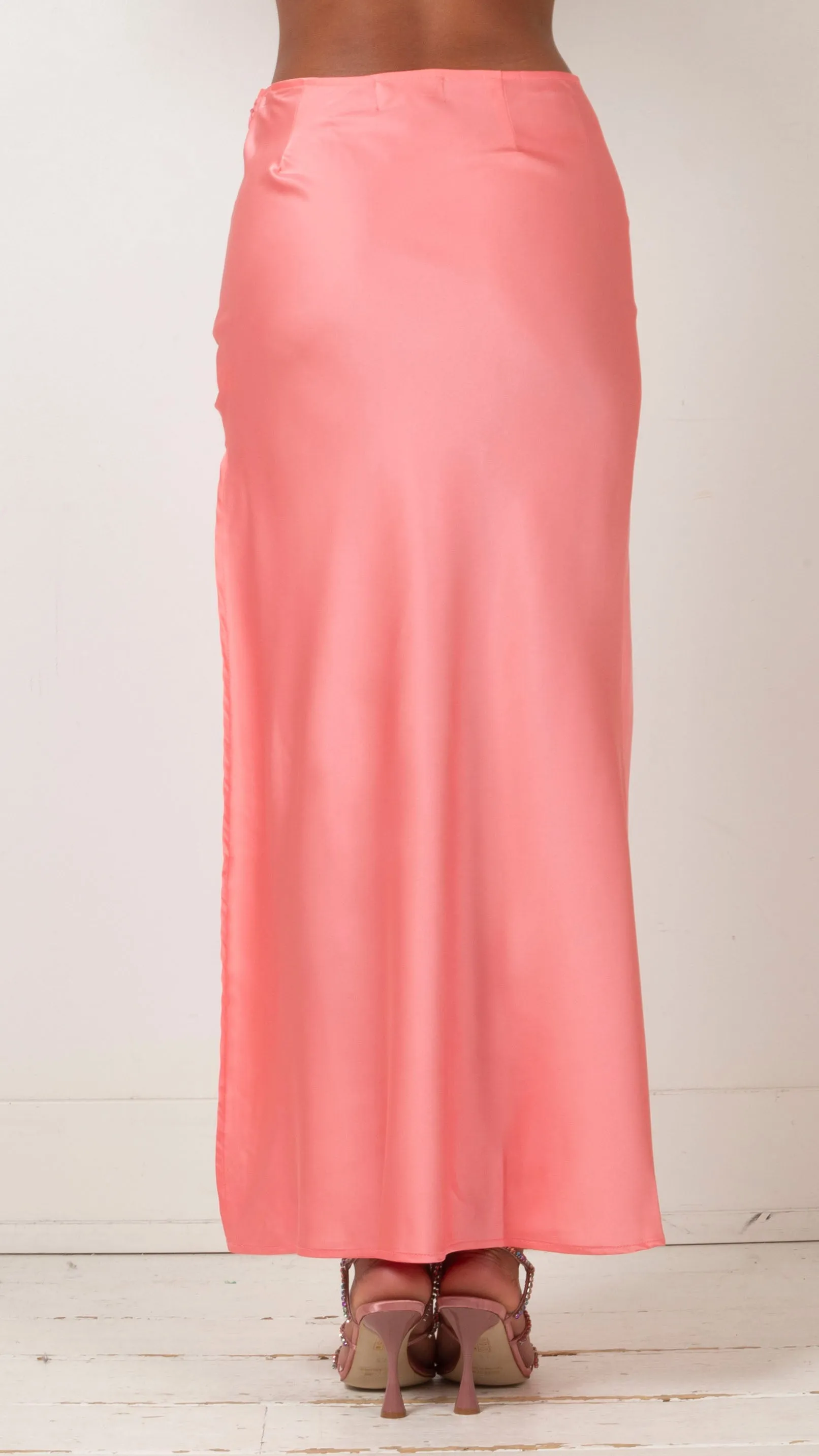 Audrey Side Slit Satin Maxi Skirt - Flamingo