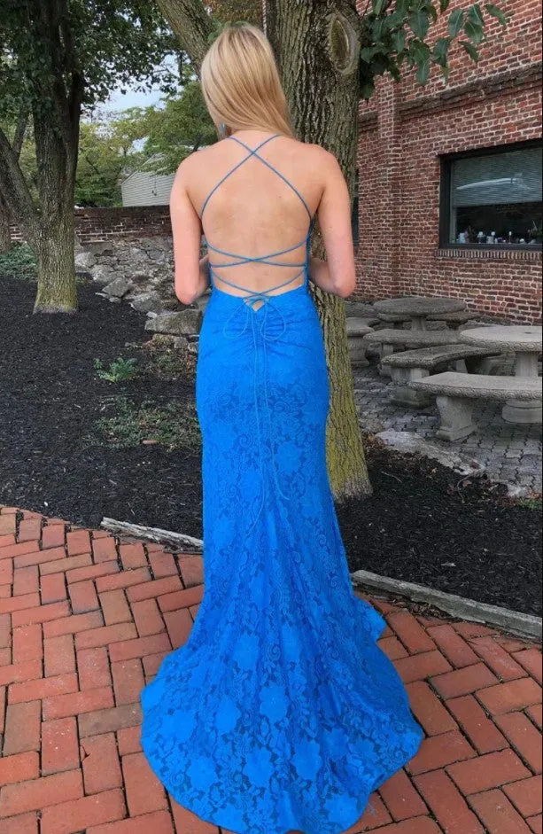 Blue Lace Prom Dress , Evening Dress ,Winter Formal Dress, Pageant Dance Dresses, Graduation School Party Gown, PC0236