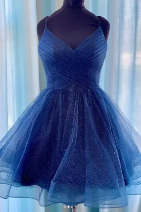 Blue tulle short prom dress blue tulle homecoming dress