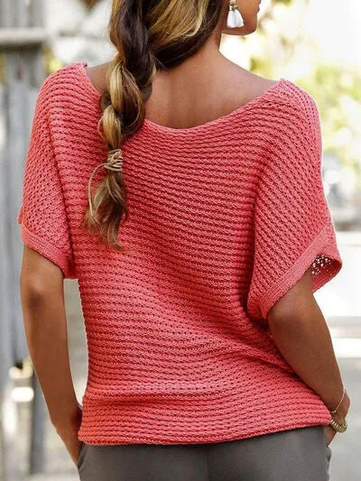 Boat Neck Short Sleeve Sweater