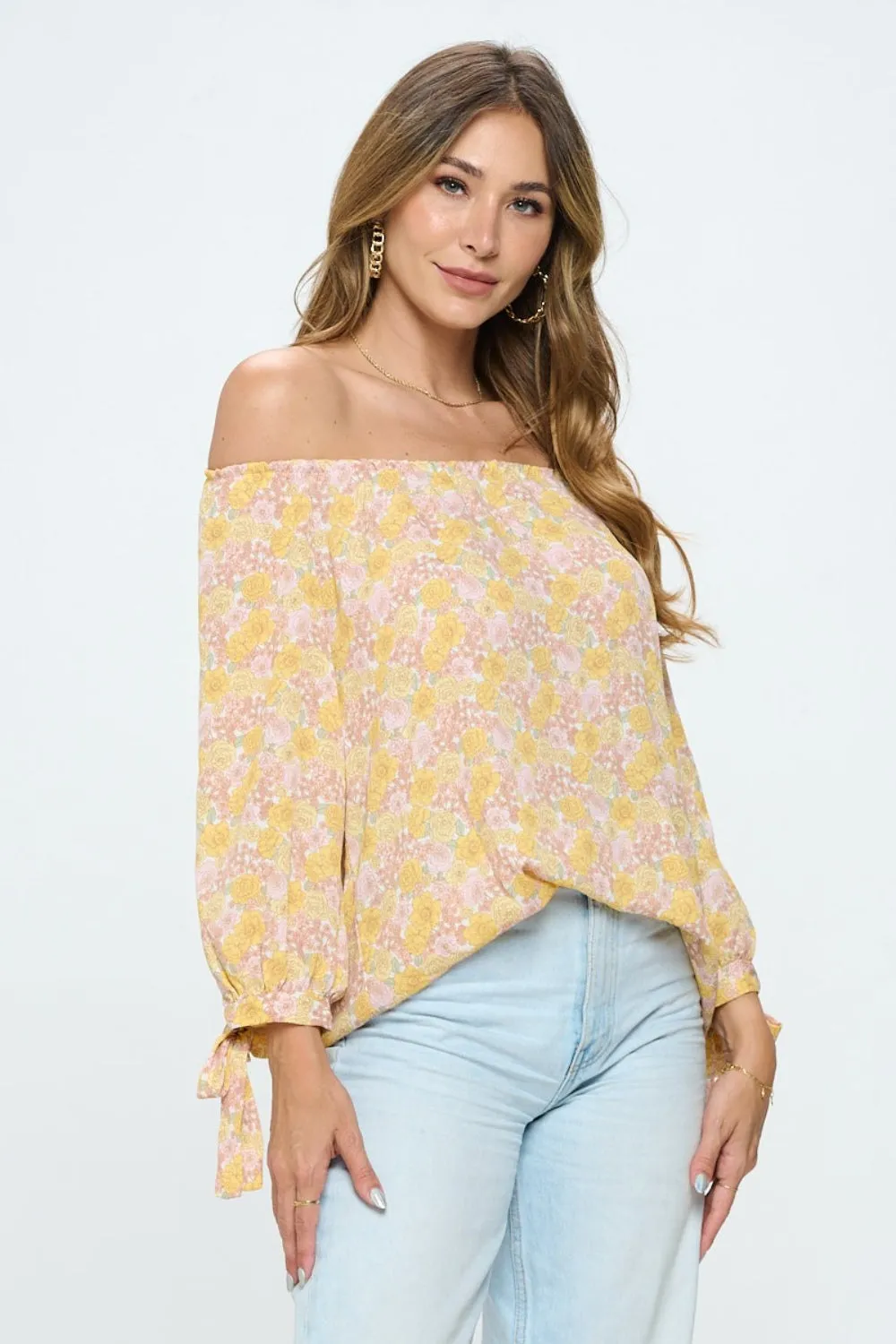 Bohemian Blouse Floral Off-Shoulder Long Sleeve Blouse RENEE C