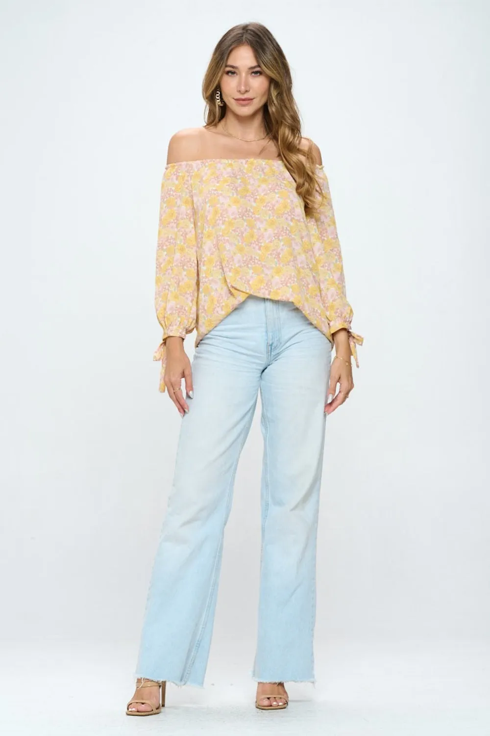 Bohemian Blouse Floral Off-Shoulder Long Sleeve Blouse RENEE C