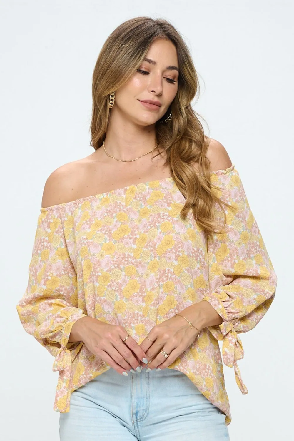 Bohemian Blouse Floral Off-Shoulder Long Sleeve Blouse RENEE C