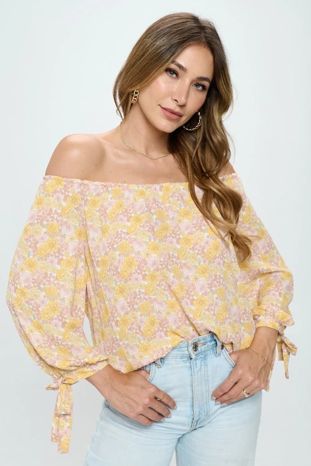 Bohemian Blouse Floral Off-Shoulder Long Sleeve Blouse RENEE C