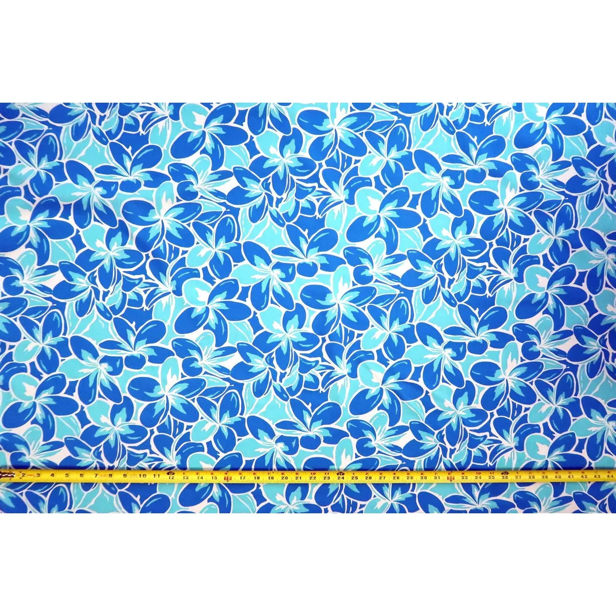 Bright Blue Plumeria Fabric | Blue