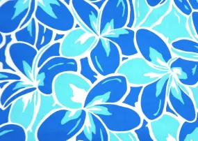 Bright Blue Plumeria Fabric | Blue