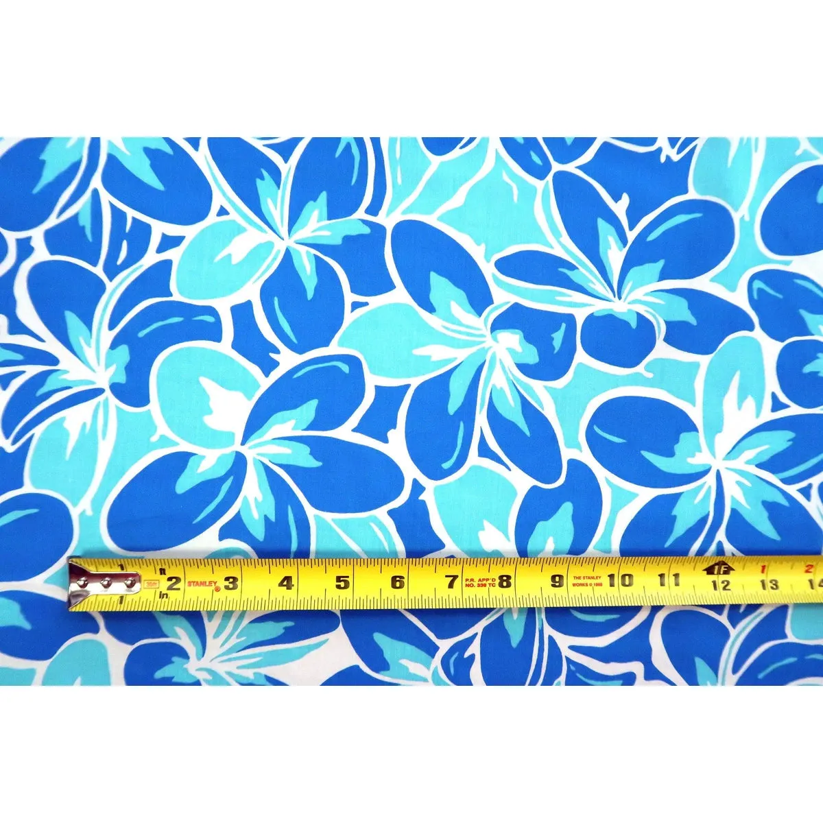 Bright Blue Plumeria Fabric | Blue