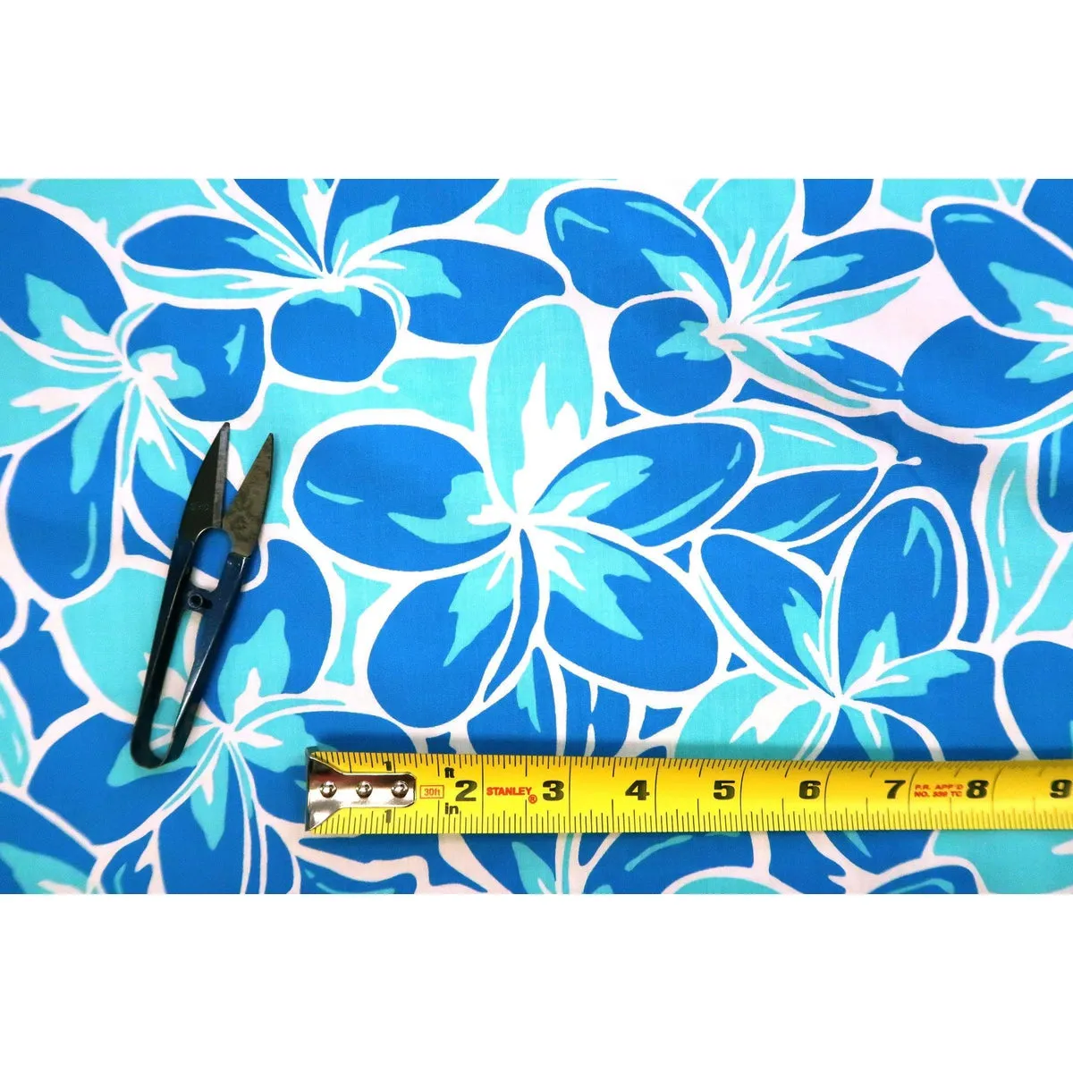 Bright Blue Plumeria Fabric | Blue