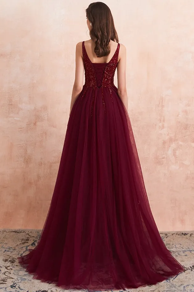 Burgundy Prom Dress Long, Evening Dress, Formal Dress, Graduation School Party Gown, PC0494