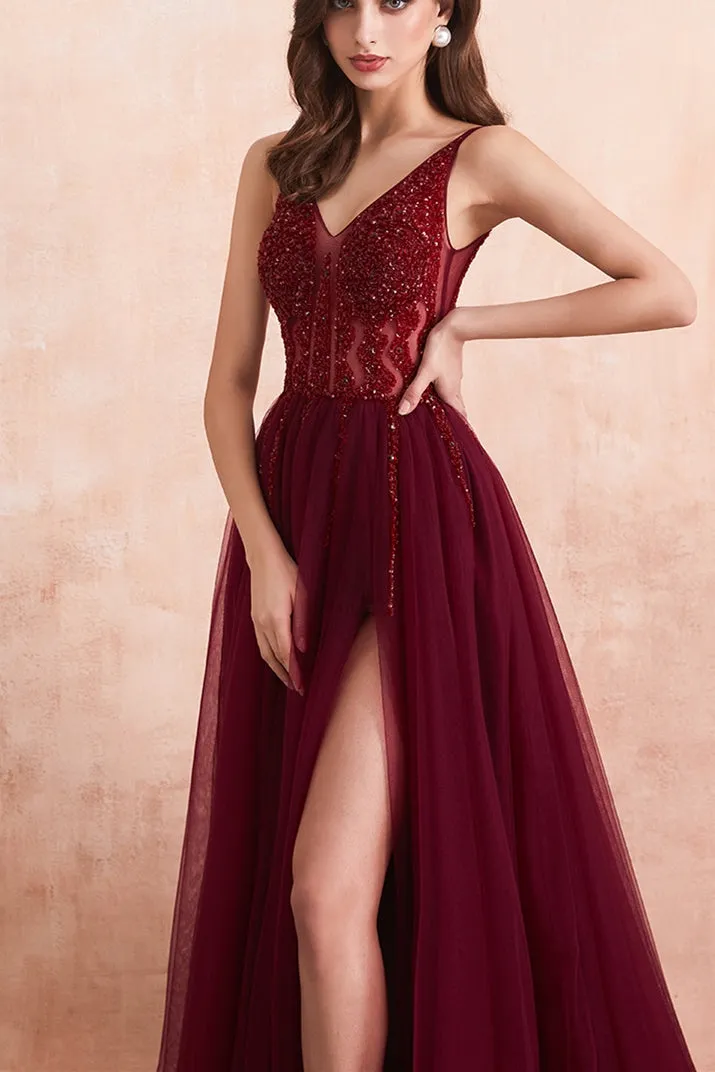 Burgundy Prom Dress Long, Evening Dress, Formal Dress, Graduation School Party Gown, PC0494