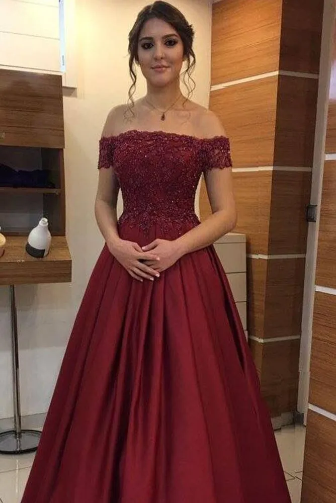 Burgundy Prom Dress Off the Shoulder Straps, Formal Dress, Evening Dress, Dance Dresses, School Party Gown, PC0802