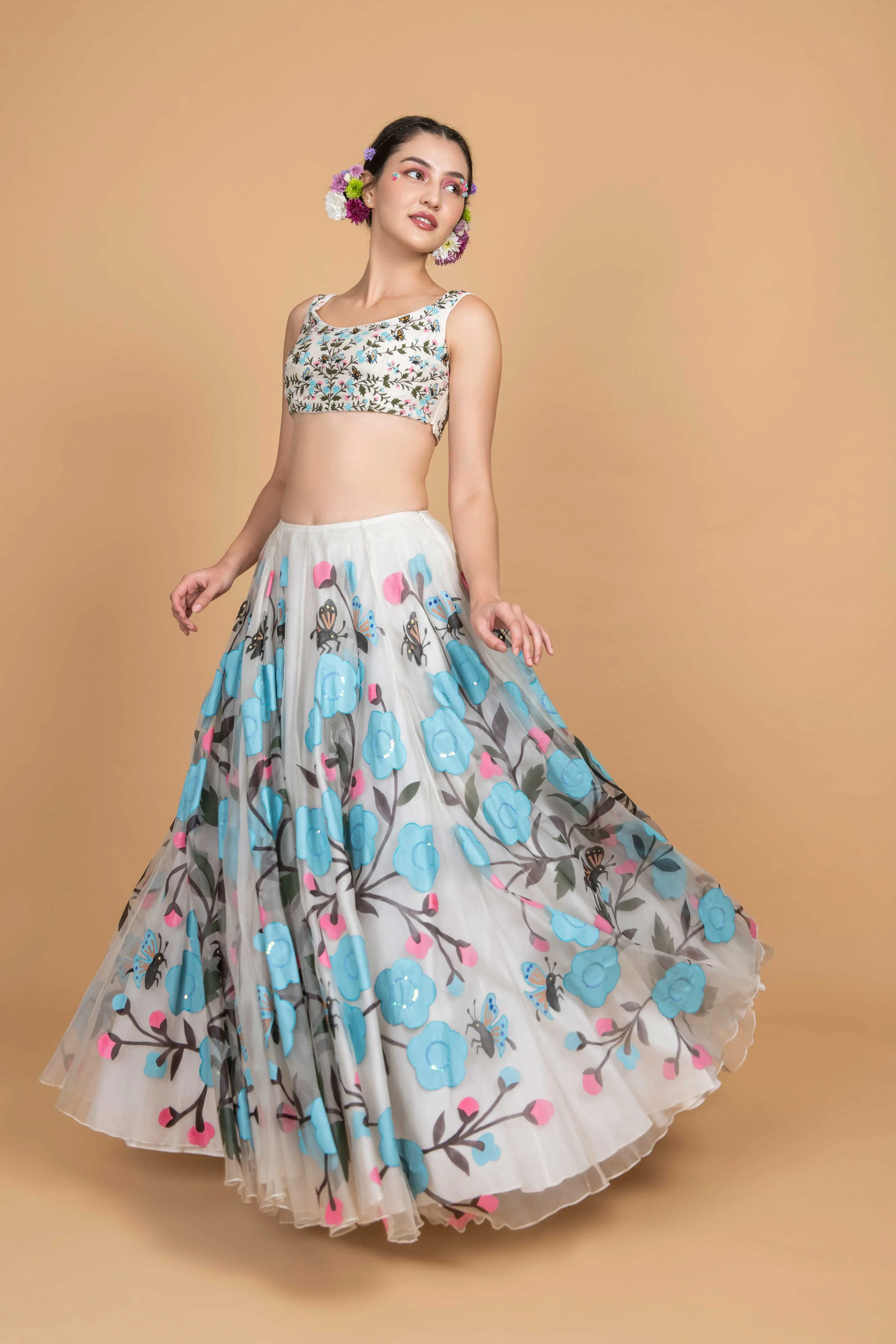 Butterfly Blue Poppy Organza Skirt Set