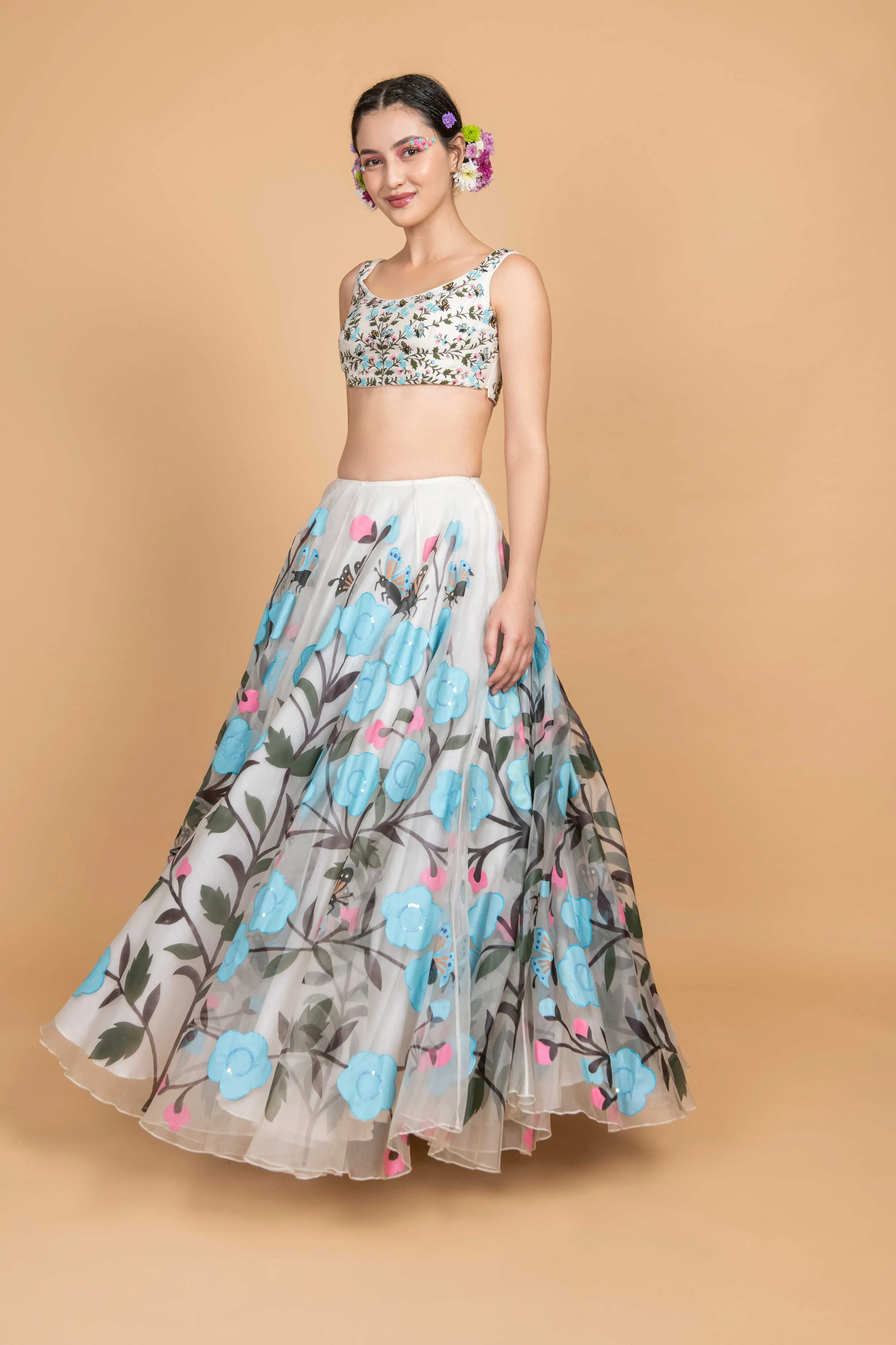 Butterfly Blue Poppy Organza Skirt Set