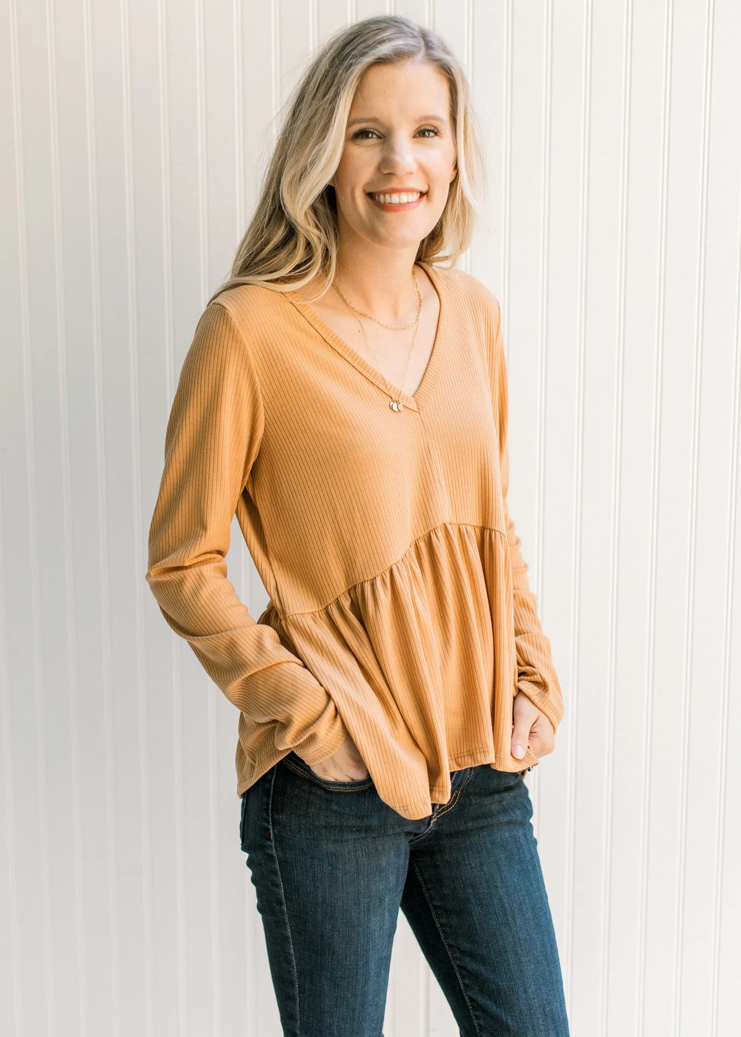 Chic Butterscotch Ribbed Neck Top for Effortless Style