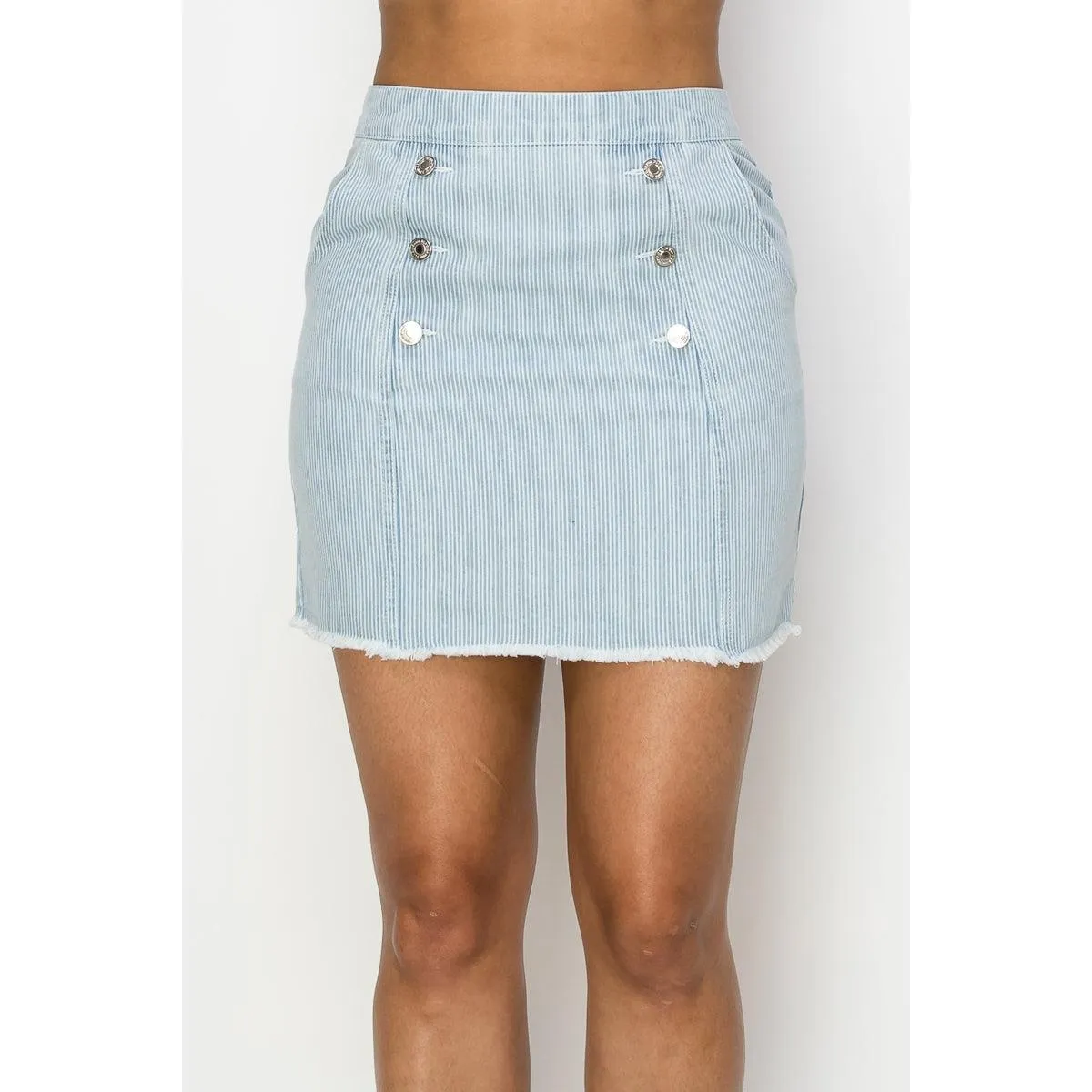 Button Frayed Denim Mini Skirt