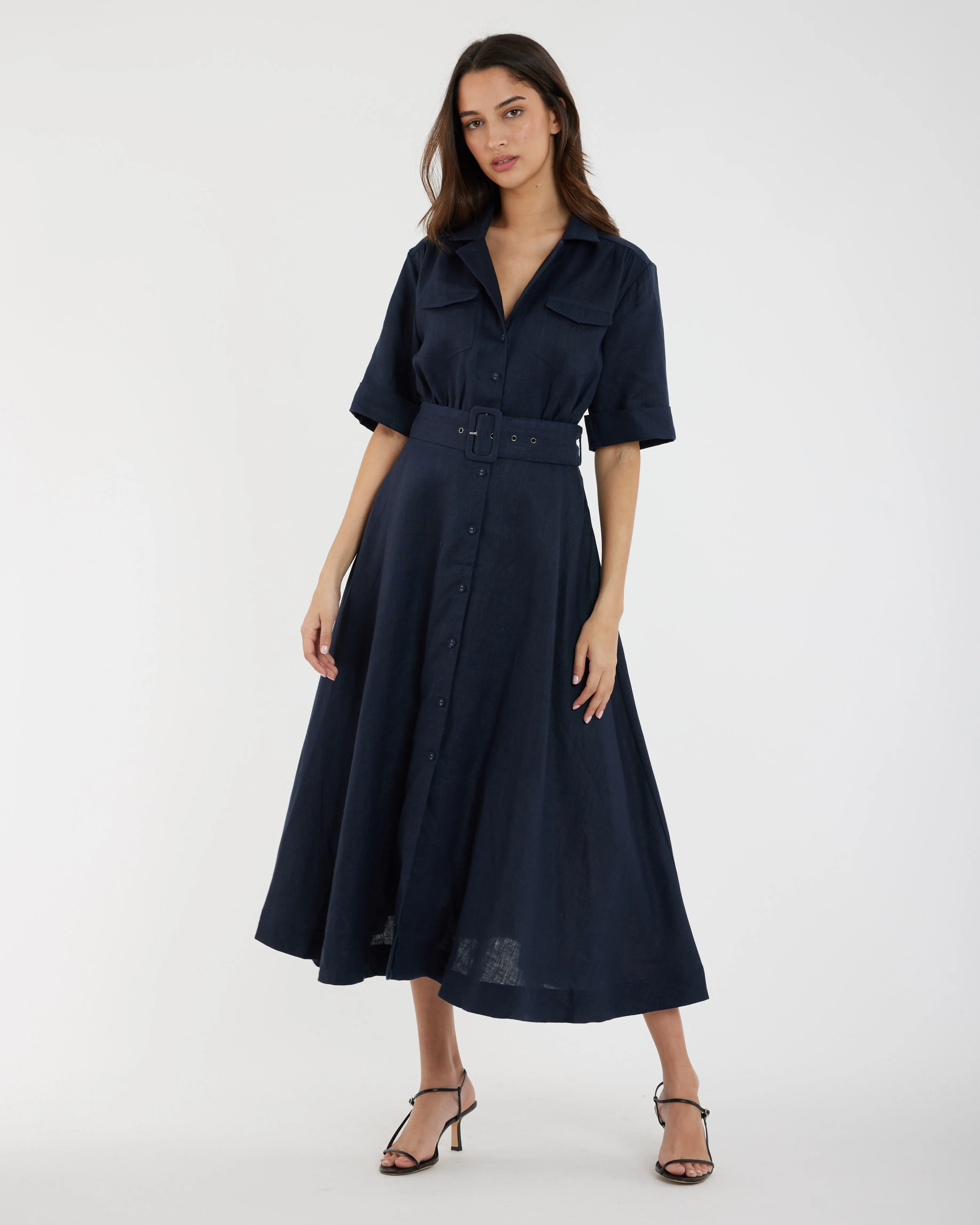 Cadence Linen Dress - Navy