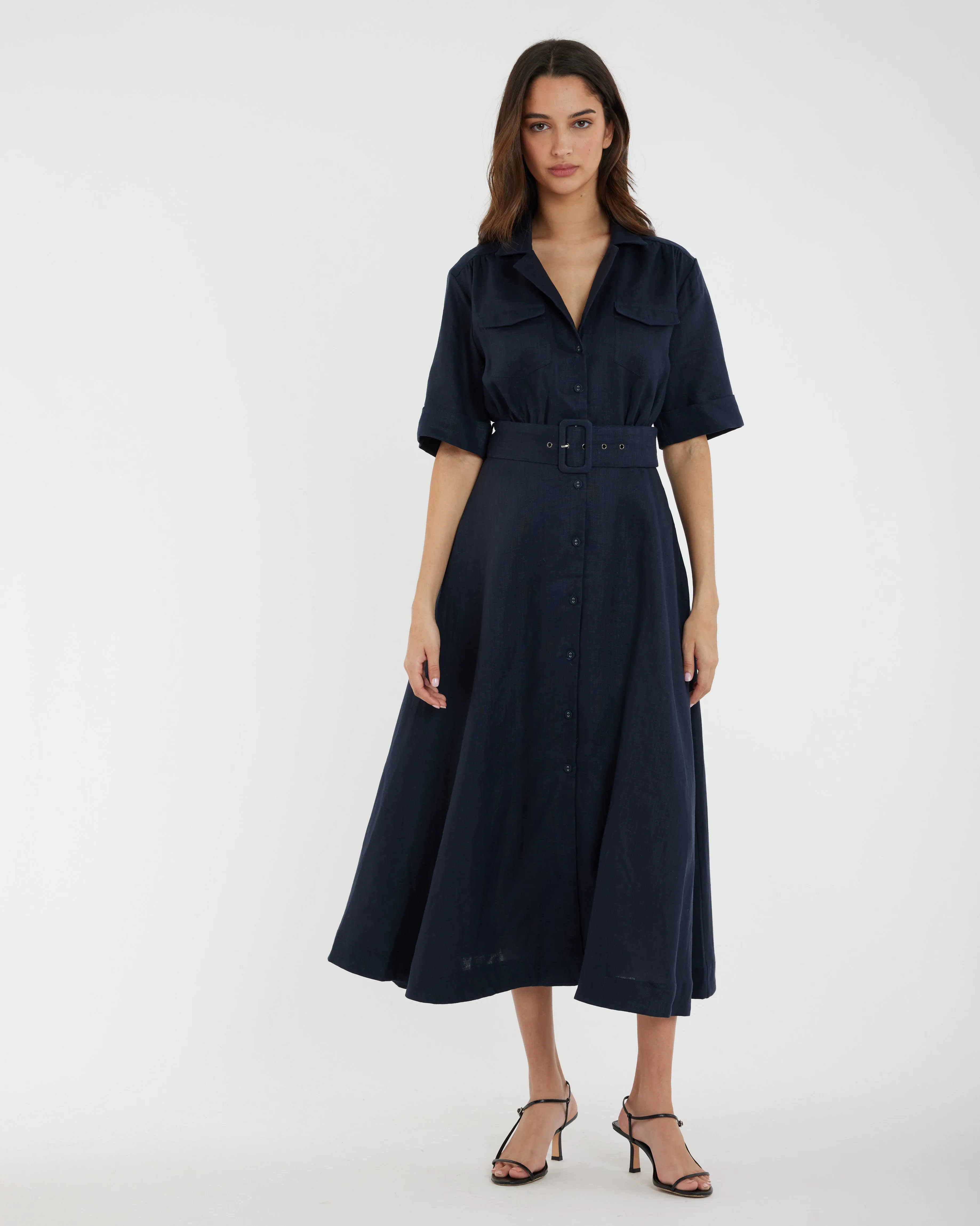 Cadence Linen Dress - Navy