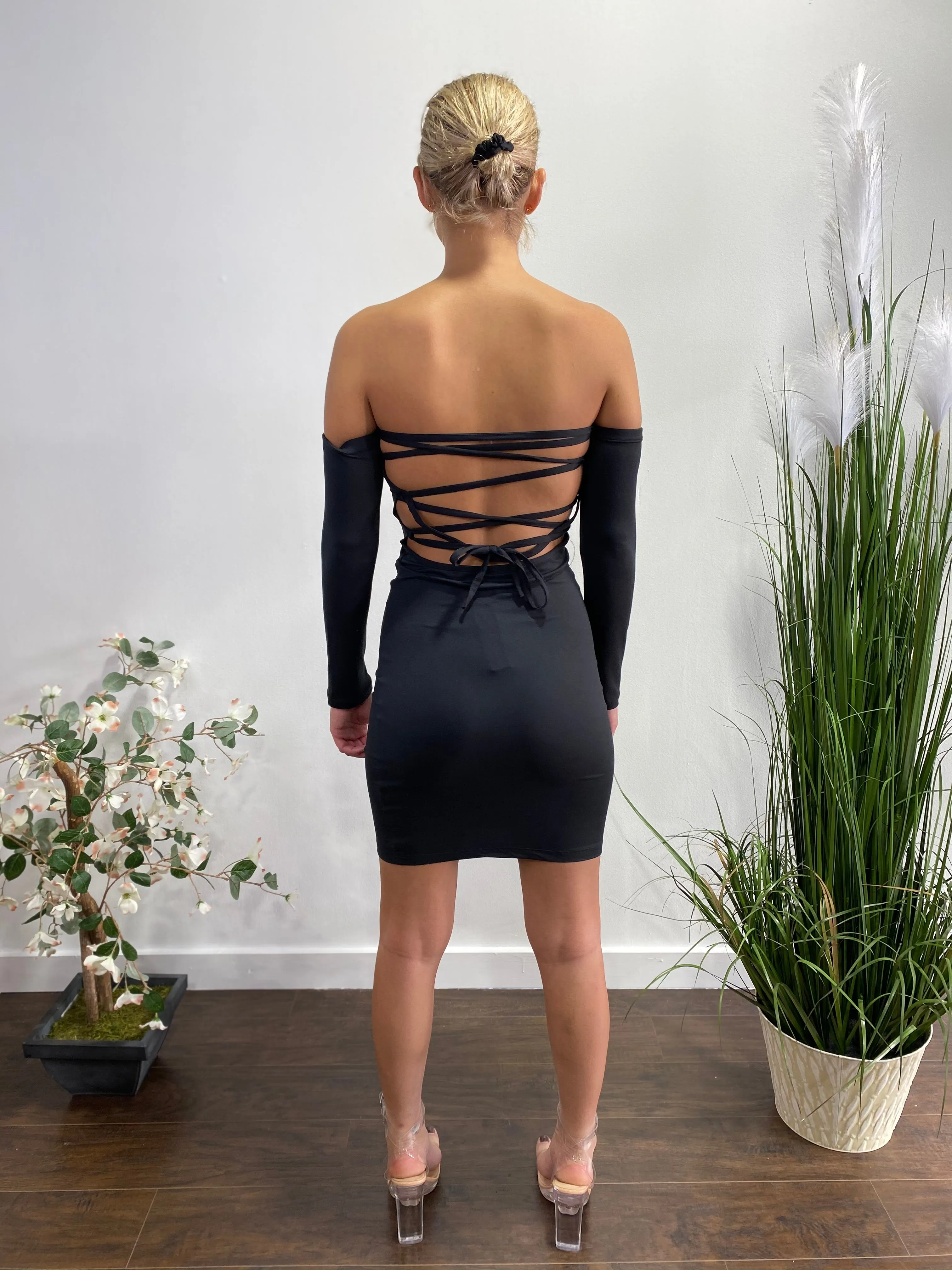 Capella Open Back Bodycon Dress (Black) BD2929