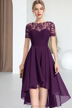 Carly A-line Scoop Asymmetrical Chiffon Lace Homecoming Dress STKP0020587