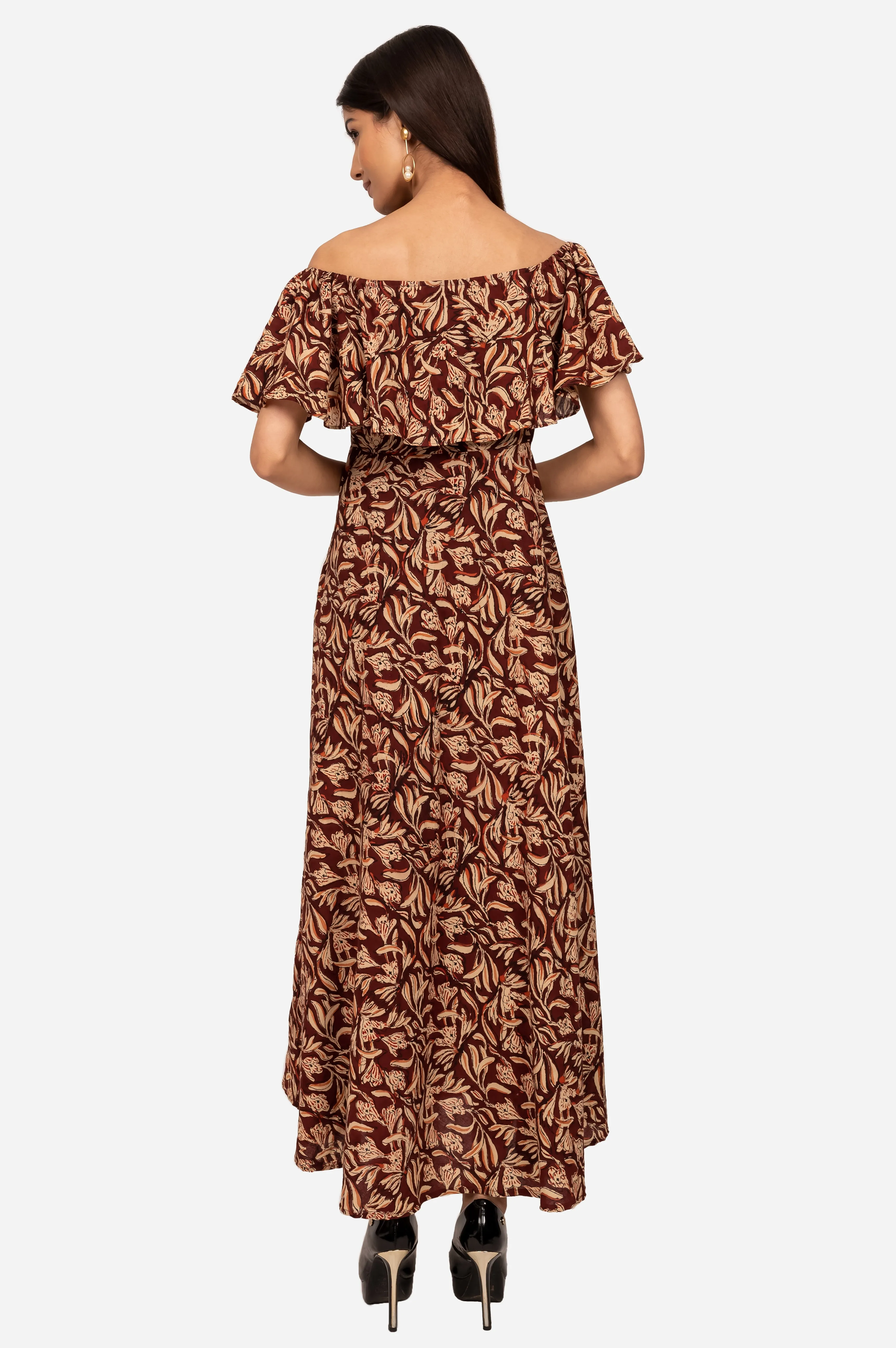 Chocolate brown off shoulder dress