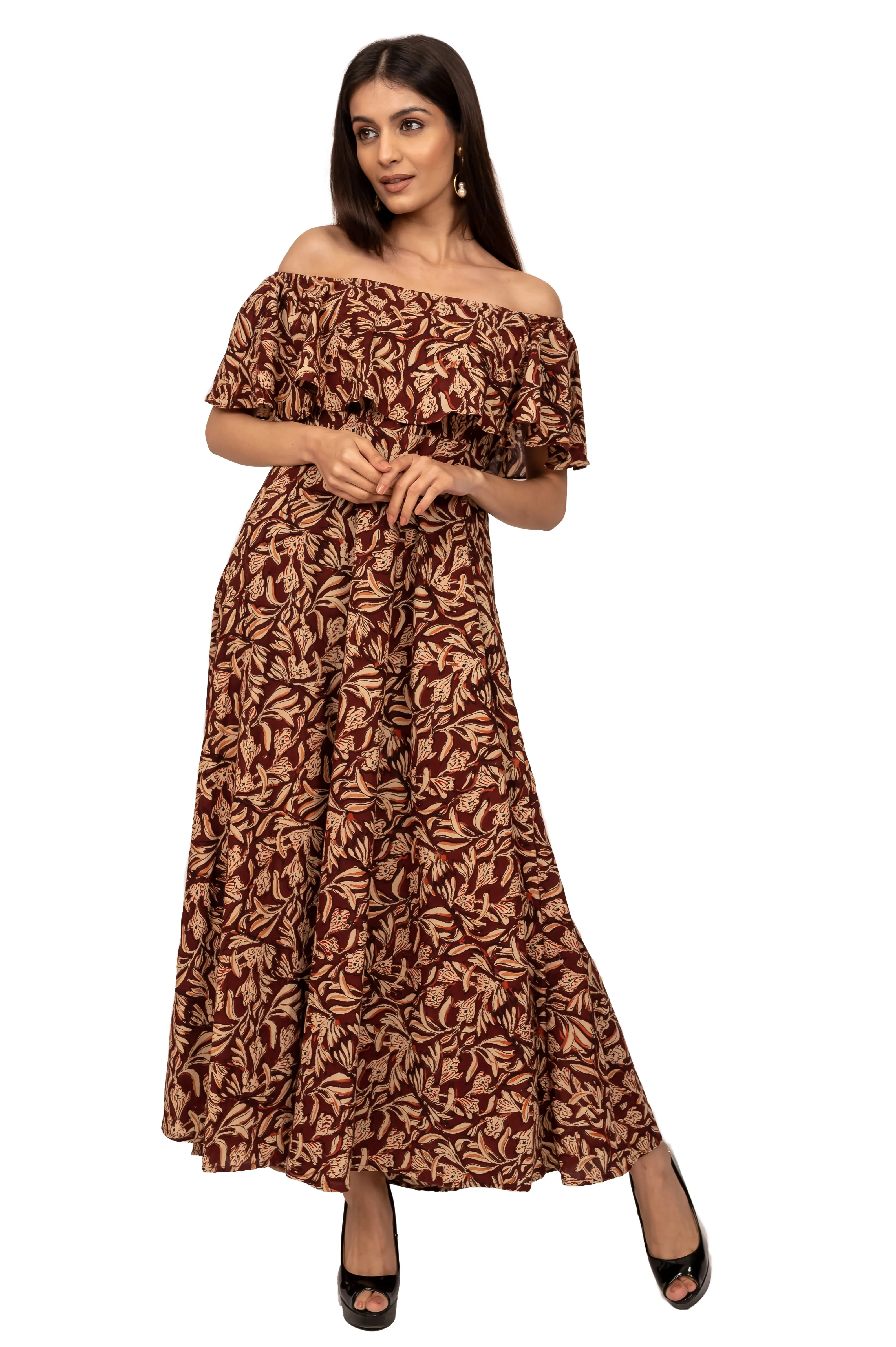 Chocolate brown off shoulder dress