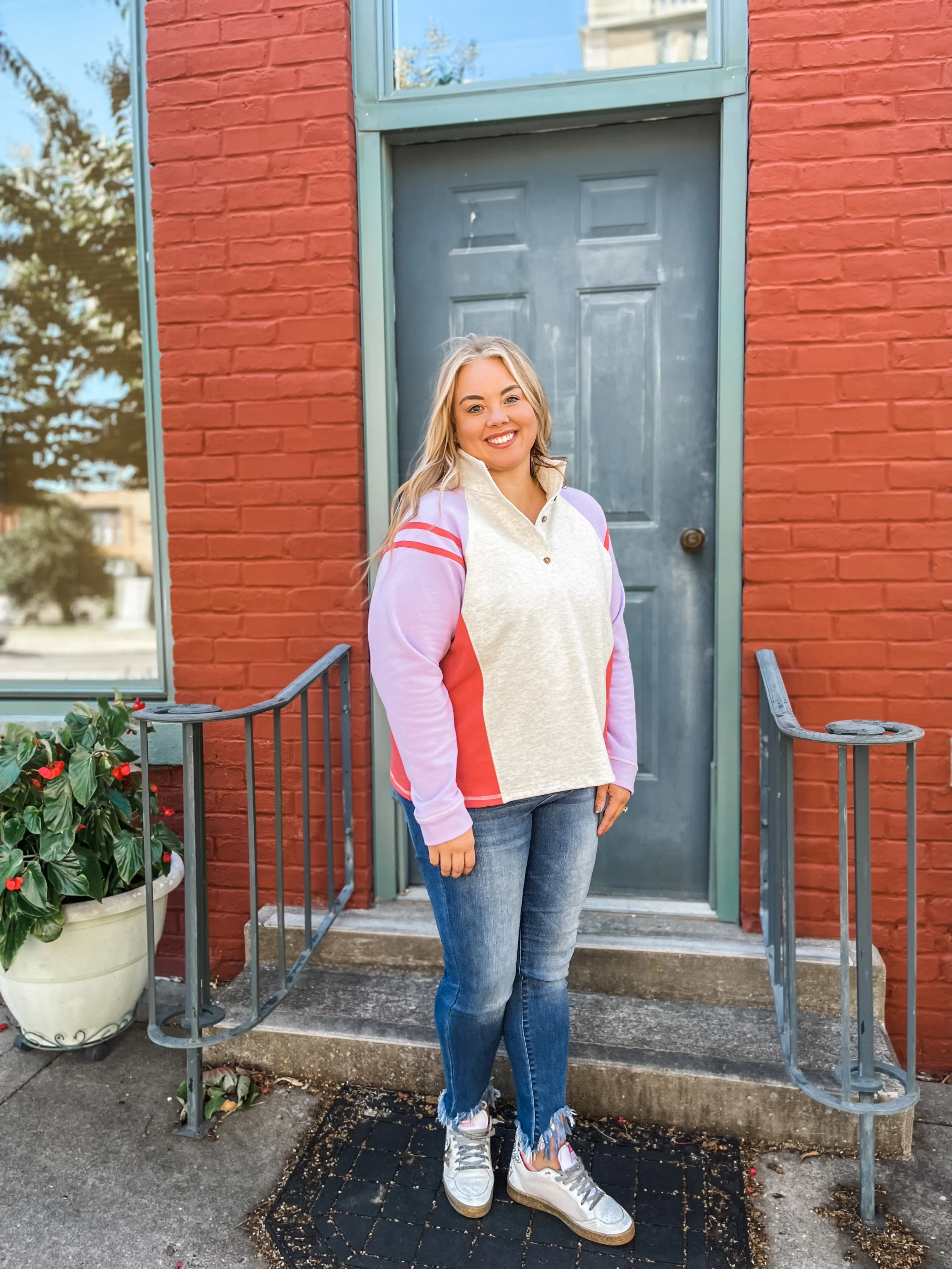 Collar Color Block Knit Top