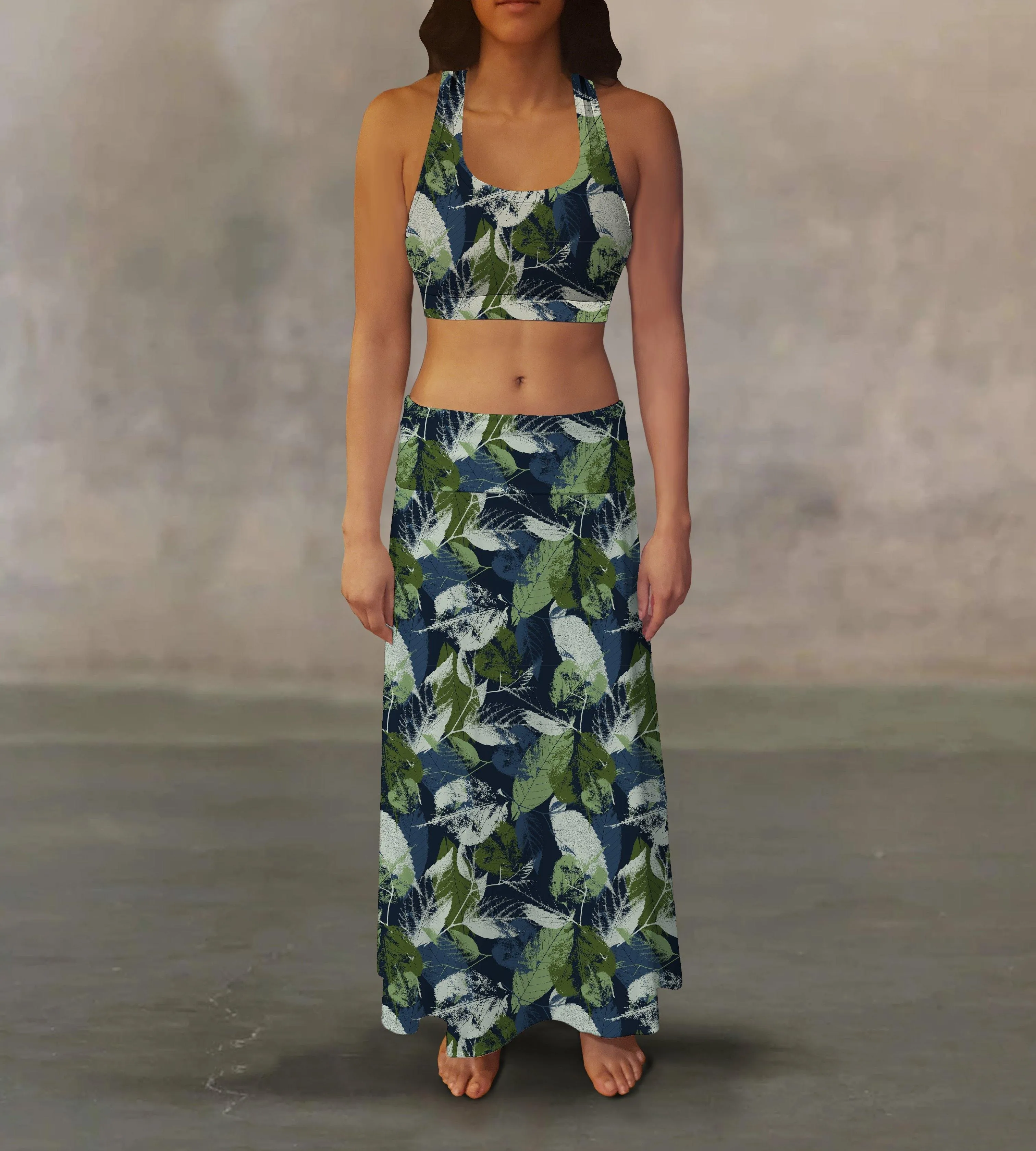 Cool Tone Leaves Maxi Skirt