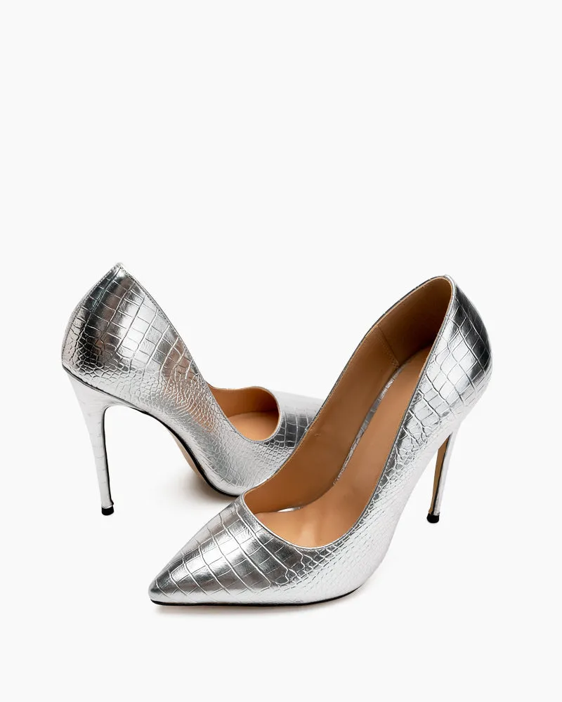 Croc Embossed Stiletto Court High Heel Pumps