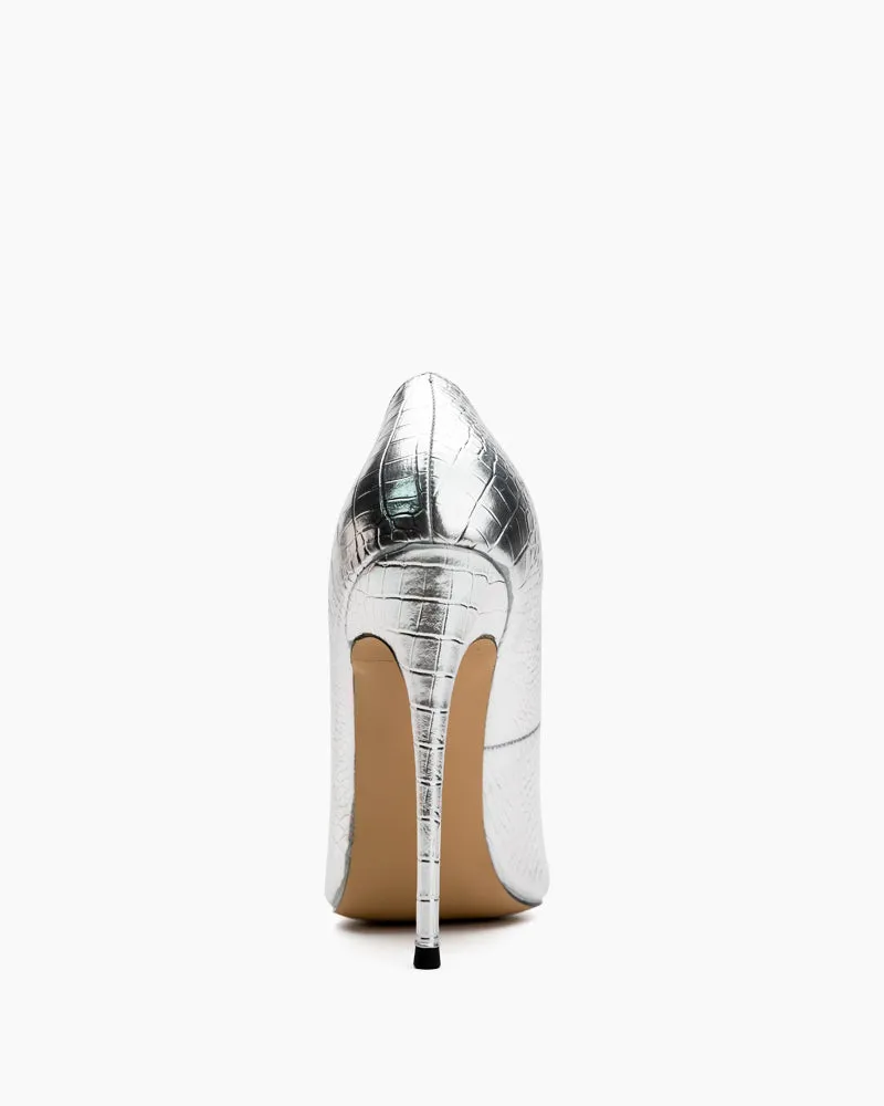 Croc Embossed Stiletto Court High Heel Pumps