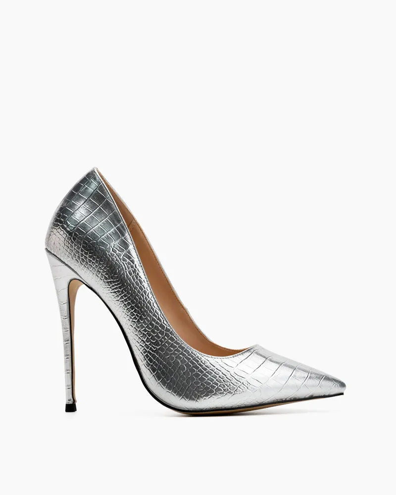 Croc Embossed Stiletto Court High Heel Pumps