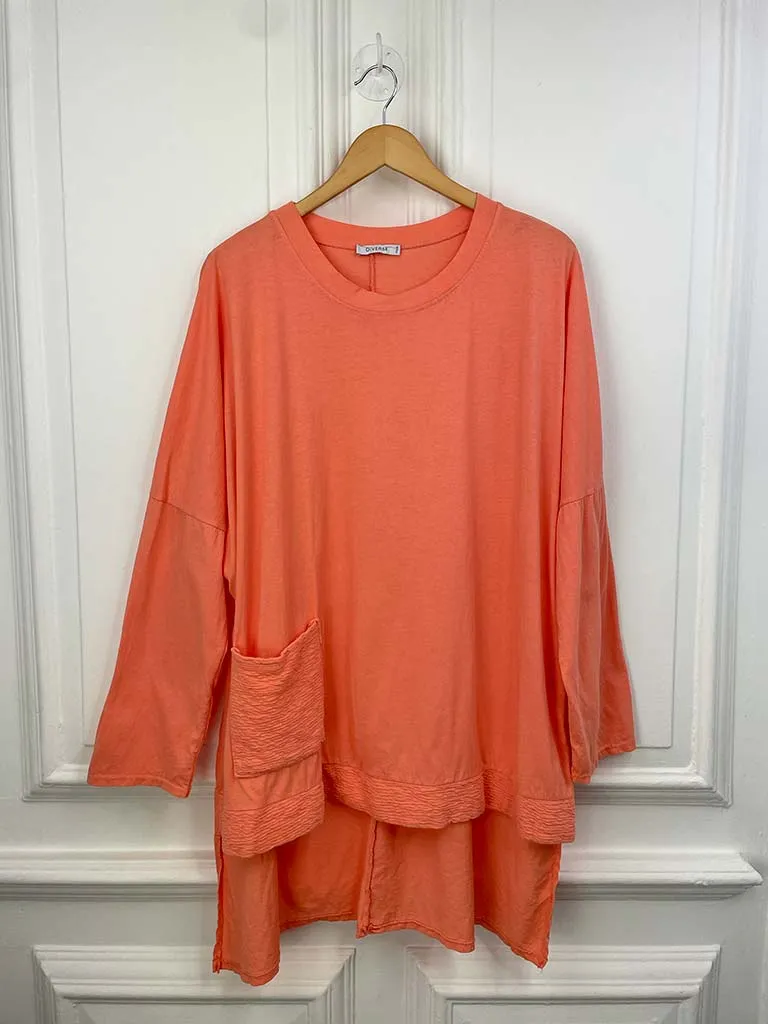 Dipped Back Rib Wave Pocket Top - Papaya