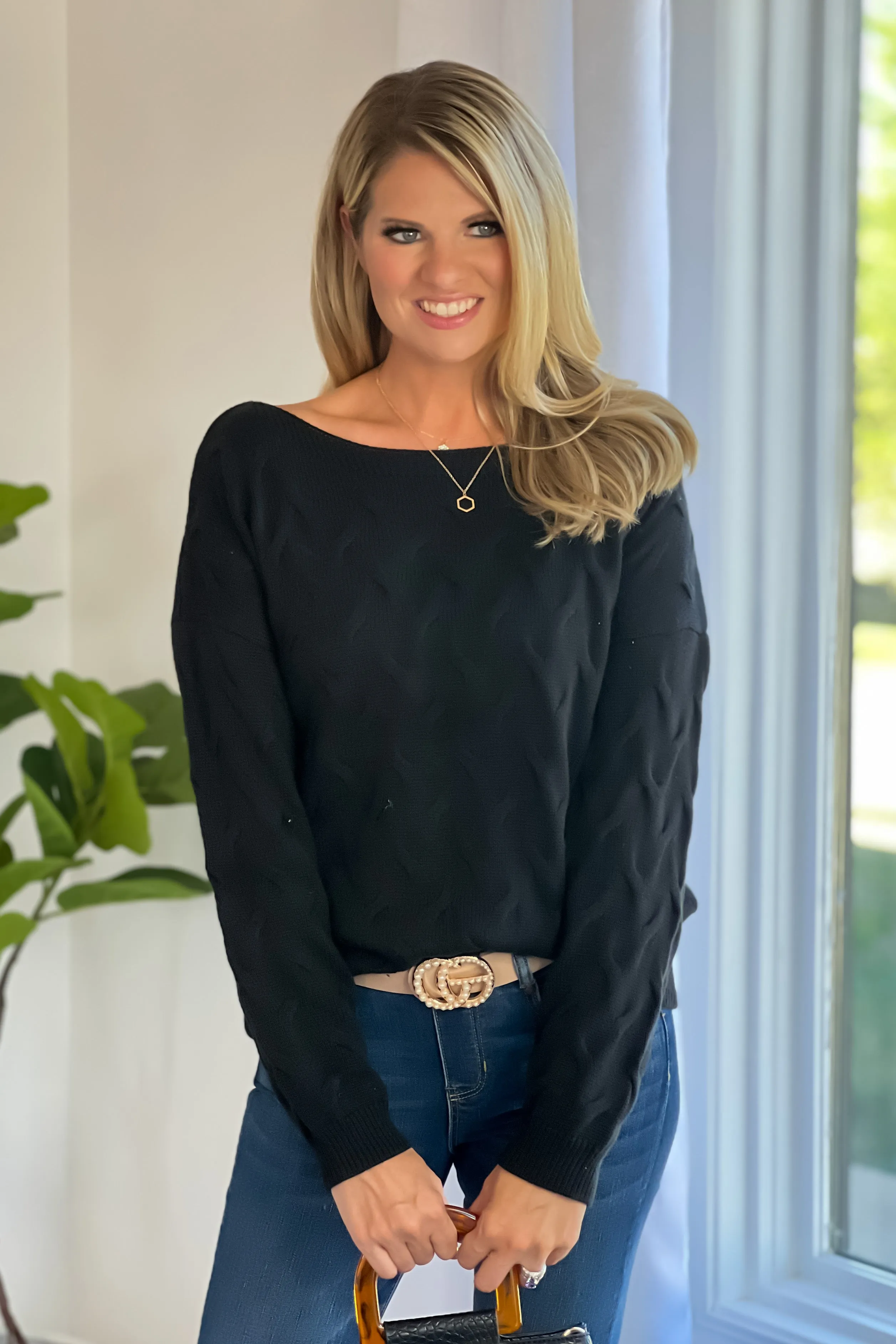 Effortless Grace Off Shoulder Sweater : Black